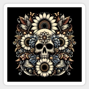 Golden Floral Skull Symphony Magnet
